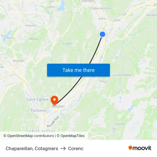 Chapareillan, Cotagniers to Corenc map