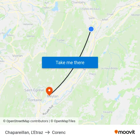 Chapareillan, L'Etraz to Corenc map