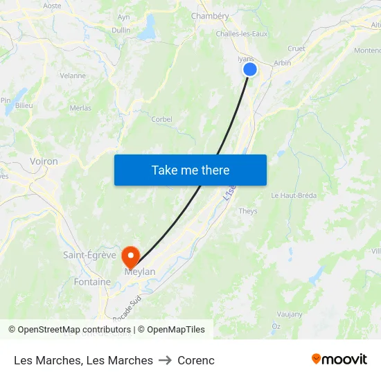 Les Marches, Les Marches to Corenc map