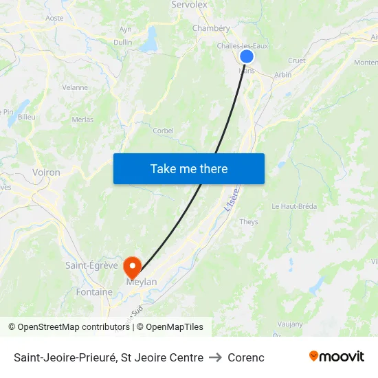 Saint-Jeoire-Prieuré, St Jeoire Centre to Corenc map