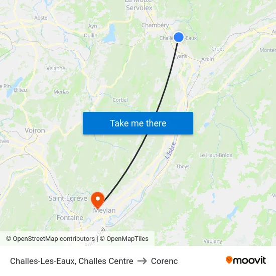 Challes-Les-Eaux, Challes Centre to Corenc map