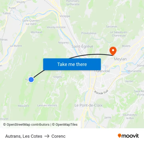 Autrans, Les Cotes to Corenc map