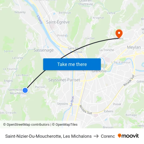 Saint-Nizier-Du-Moucherotte, Les Michalons to Corenc map