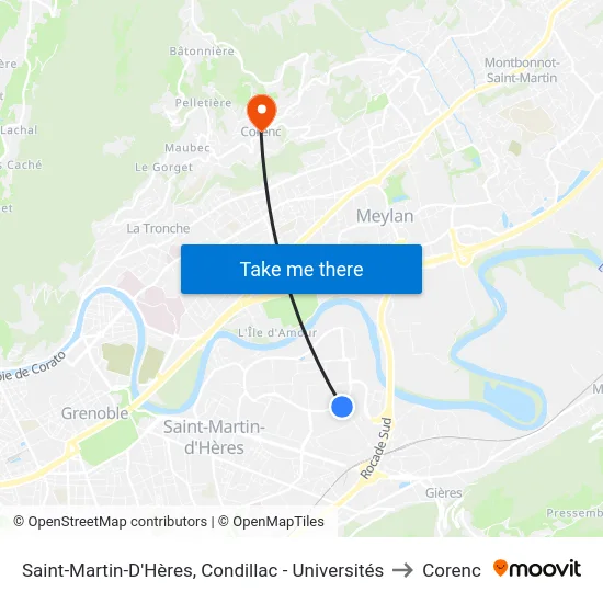 Saint-Martin-D'Hères, Condillac - Universités to Corenc map