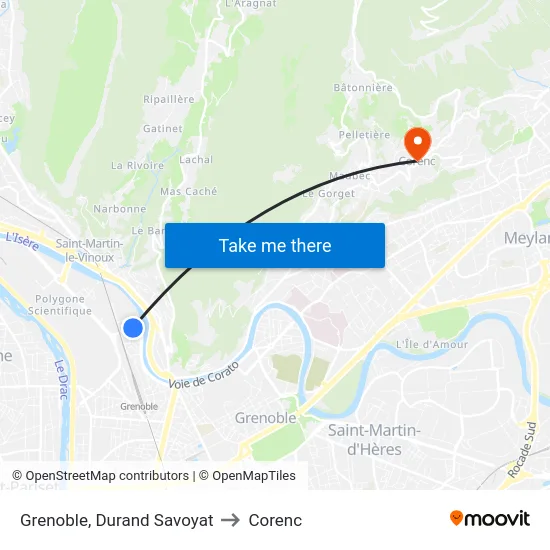 Grenoble, Durand Savoyat to Corenc map