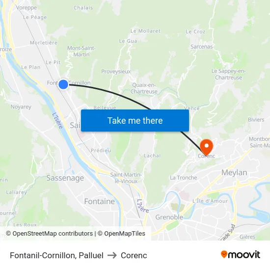 Fontanil-Cornillon, Palluel to Corenc map