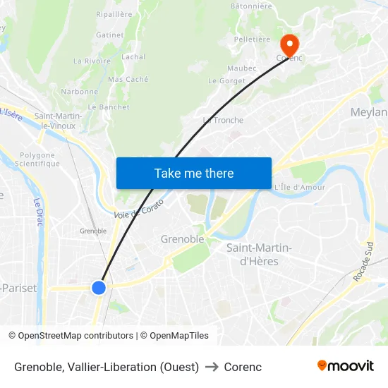 Grenoble, Vallier-Liberation (Ouest) to Corenc map