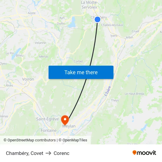 Chambéry, Covet to Corenc map