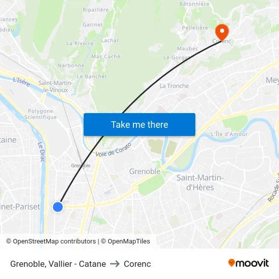 Grenoble, Vallier - Catane to Corenc map