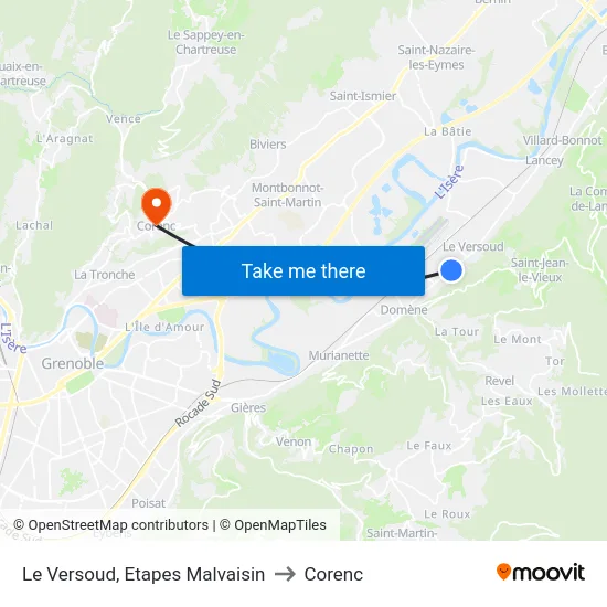 Le Versoud, Etapes Malvaisin to Corenc map