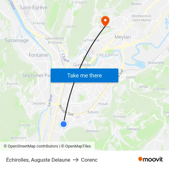 Échirolles, Auguste Delaune to Corenc map