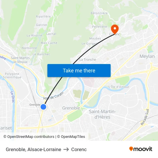 Grenoble, Alsace-Lorraine to Corenc map