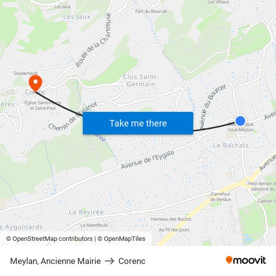 Meylan, Ancienne Mairie to Corenc map