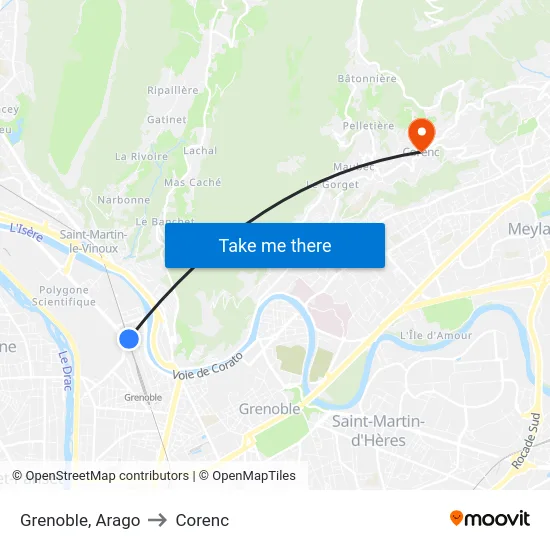 Grenoble, Arago to Corenc map