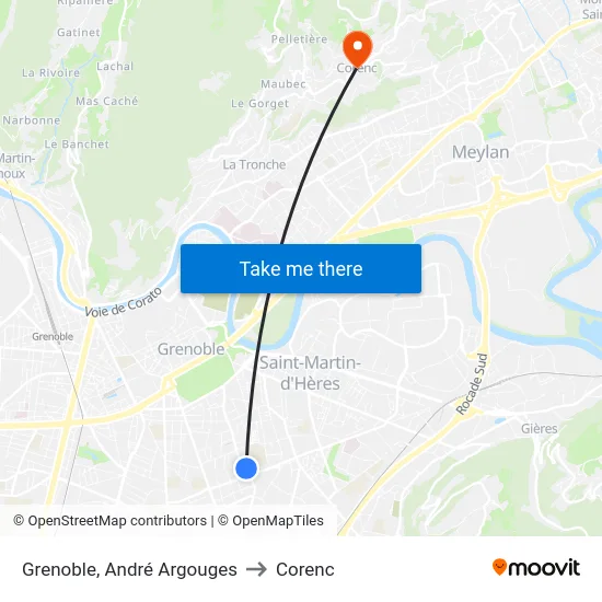 Grenoble, André Argouges to Corenc map
