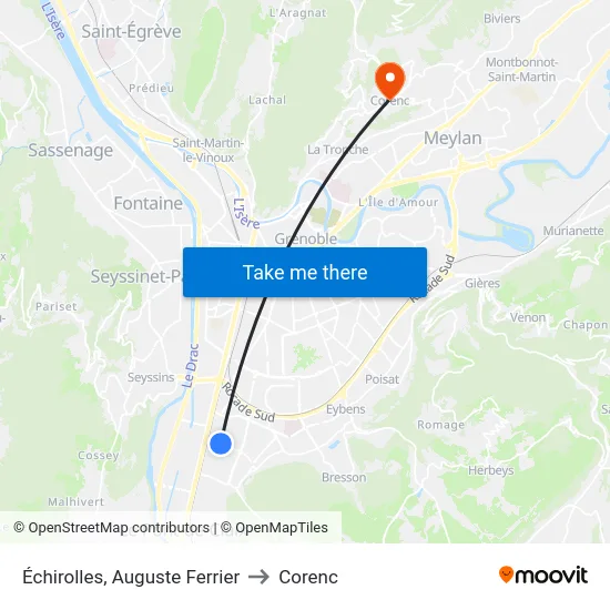 Échirolles, Auguste Ferrier to Corenc map