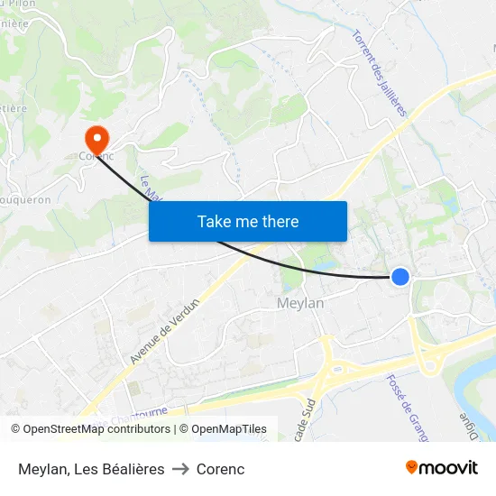 Meylan, Les Béalières to Corenc map