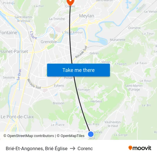 Brié-Et-Angonnes, Brié Église to Corenc map