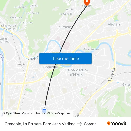 Grenoble, La Bruyère-Parc Jean Verlhac to Corenc map