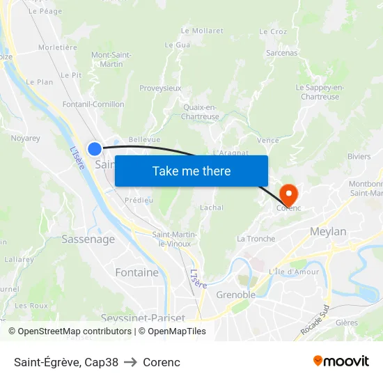 Saint-Égrève, Cap38 to Corenc map