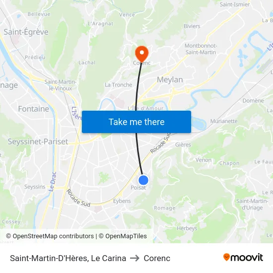 Saint-Martin-D'Hères, Le Carina to Corenc map