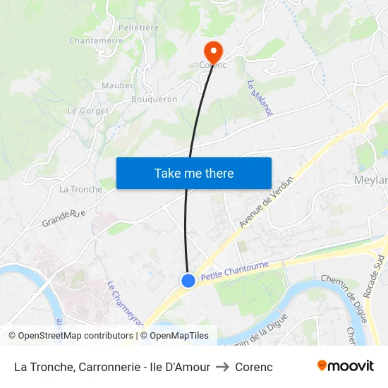 La Tronche, Carronnerie - Ile D'Amour to Corenc map