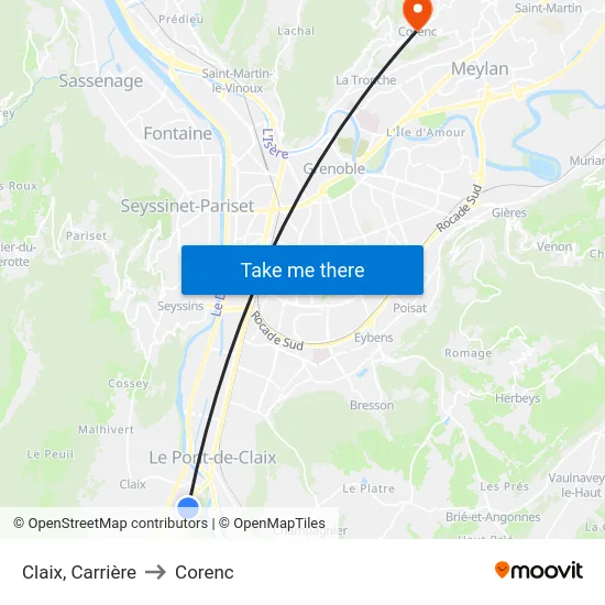 Claix, Carrière to Corenc map