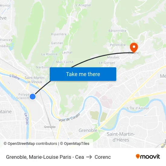 Grenoble, Marie-Louise Paris - Cea to Corenc map