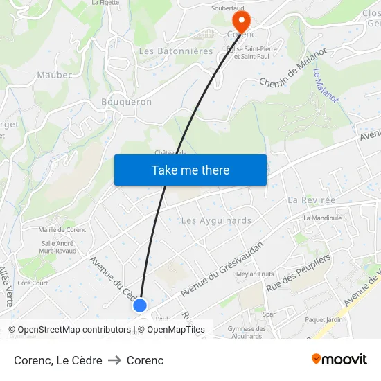 Corenc, Le Cèdre to Corenc map