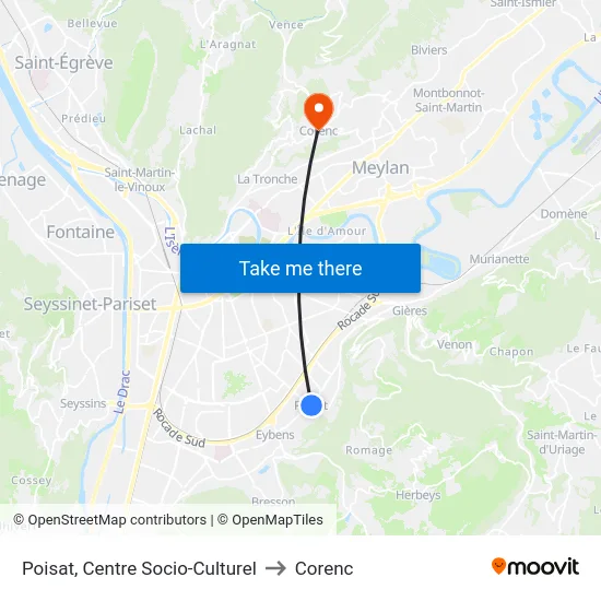 Poisat, Centre Socio-Culturel to Corenc map