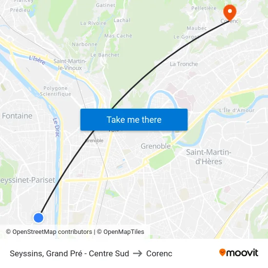 Seyssins, Grand Pré - Centre Sud to Corenc map
