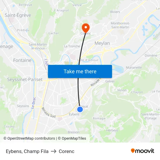 Eybens, Champ Fila to Corenc map