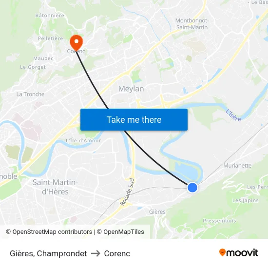 Gières, Champrondet to Corenc map