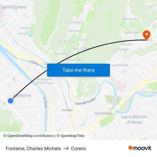 Fontaine, Charles Michels to Corenc map