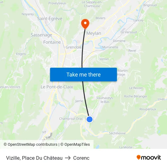 Vizille, Place Du Château to Corenc map