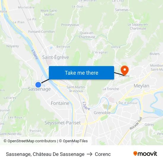 Sassenage, Château De Sassenage to Corenc map