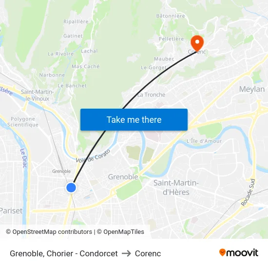 Grenoble, Chorier - Condorcet to Corenc map