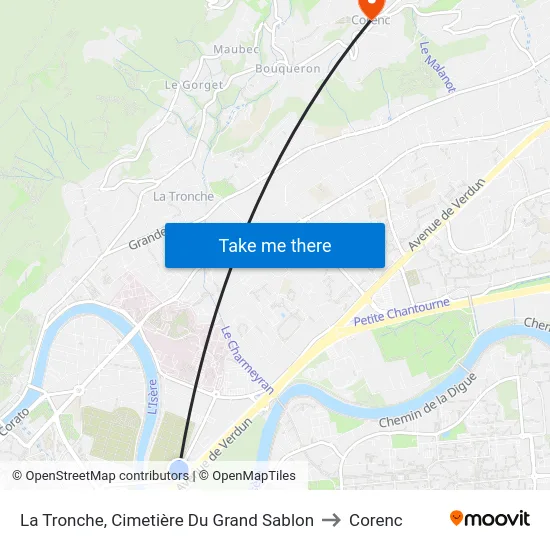 La Tronche, Cimetière Du Grand Sablon to Corenc map