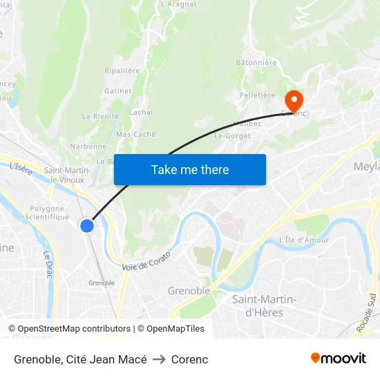 Grenoble, Cité Jean Macé to Corenc map