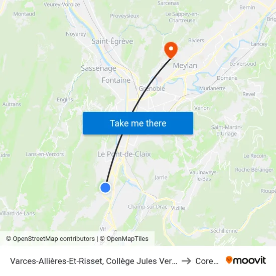 Varces-Allières-Et-Risset, Collège Jules Verne to Corenc map