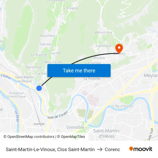 Saint-Martin-Le-Vinoux, Clos Saint-Martin to Corenc map