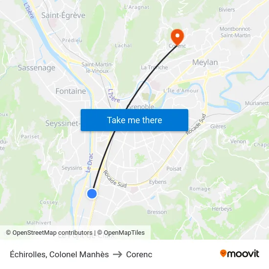 Échirolles, Colonel Manhès to Corenc map