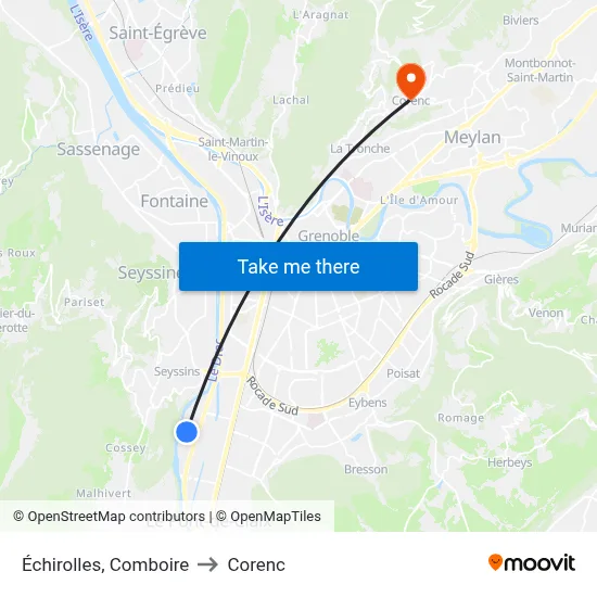 Échirolles, Comboire to Corenc map