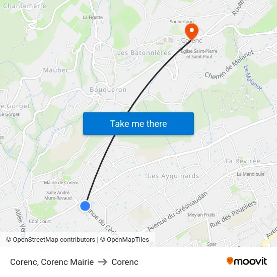 Corenc, Corenc Mairie to Corenc map