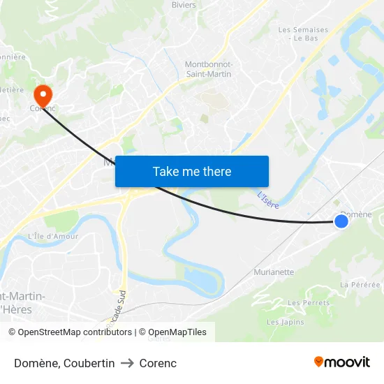 Domène, Coubertin to Corenc map