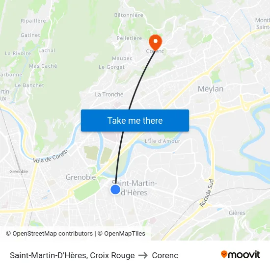Saint-Martin-D'Hères, Croix Rouge to Corenc map
