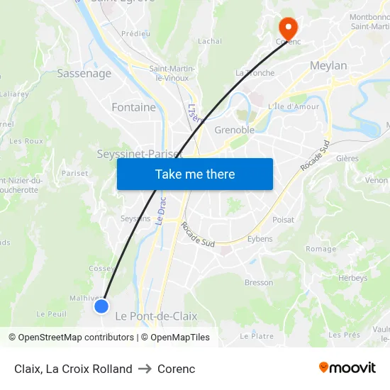 Claix, La Croix Rolland to Corenc map