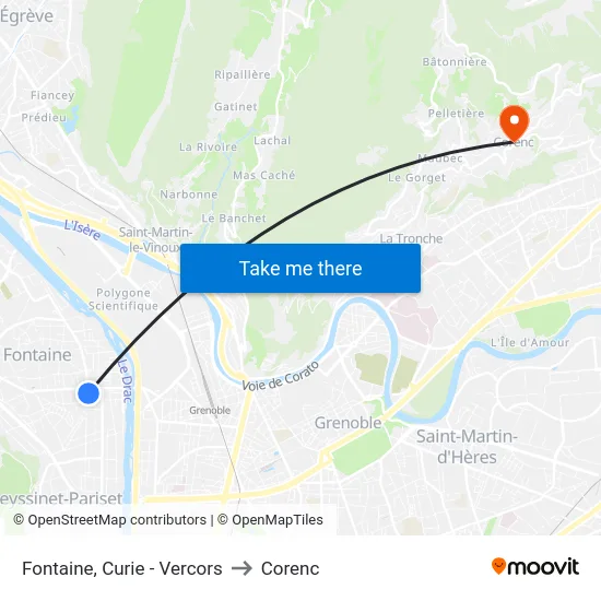 Fontaine, Curie - Vercors to Corenc map