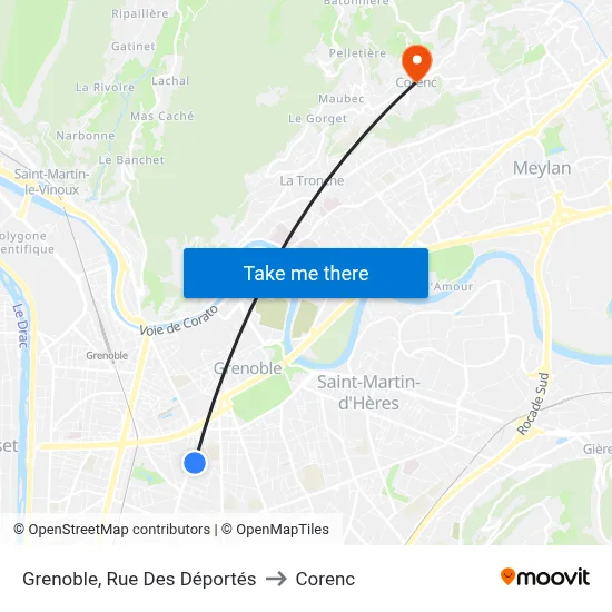Grenoble, Rue Des Déportés to Corenc map
