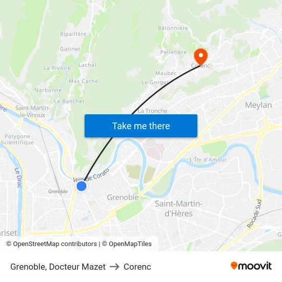 Grenoble, Docteur Mazet to Corenc map